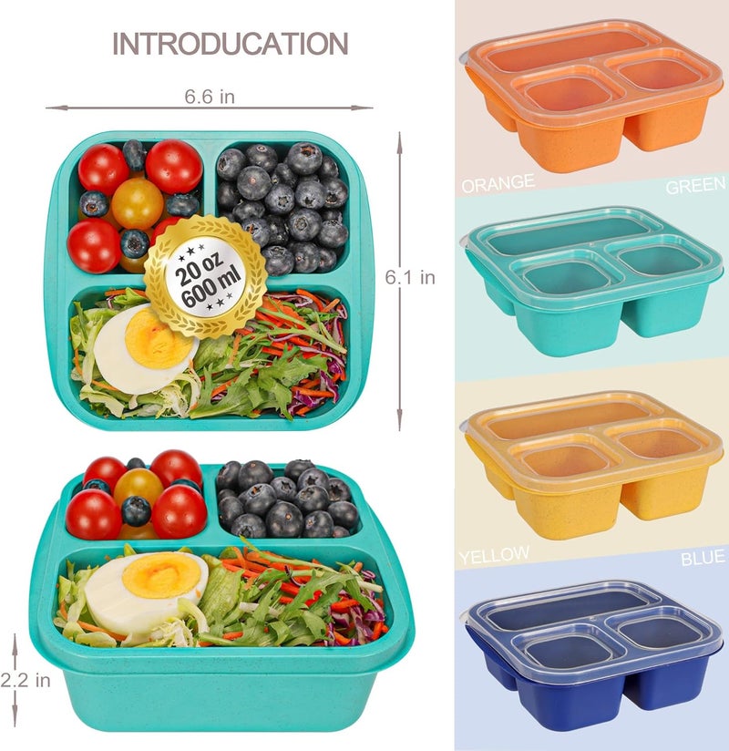 TOUWMX Bento Box For Kids, 4 Pack 3 Compartments Lunchable Meal Prep Containers Lunch Containers, Reusable Snack Containers with Lids, Snack Boxes for School, Work, and Travel - Image 3